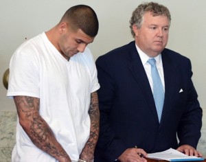 Former Pats TE Aaron Hernandez at his arraignment Wednesday.
