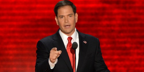 US Senator from Florida Marco Rubio addresses the audience at the Tampa Bay Times Forum in Tampa, Florida, on August 30, 2012 on the final day of the Republican National Convention (RNC). The RNC will culminate later today with the formal nomination of Mitt Romney and Paul Ryan as the GOP presidential and vice-presidential candidates in the US presidential election.   AFP PHOTO Stan HONDA        (Photo credit should read STAN HONDA/AFP/GettyImages)