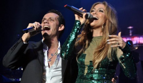 Jeniffer Lopez performing together with husband Marc Anthony in concert at the PR Coliseum